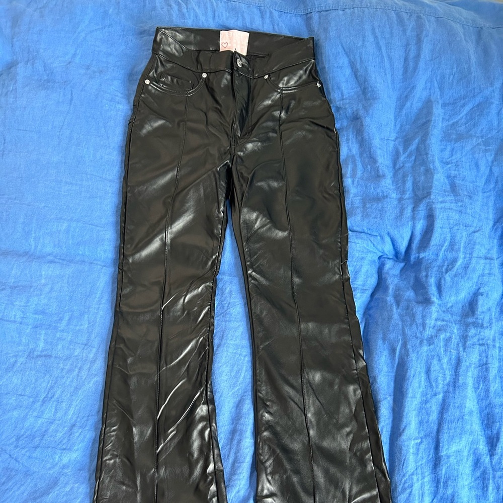 Black Faux Leather Revice Pants